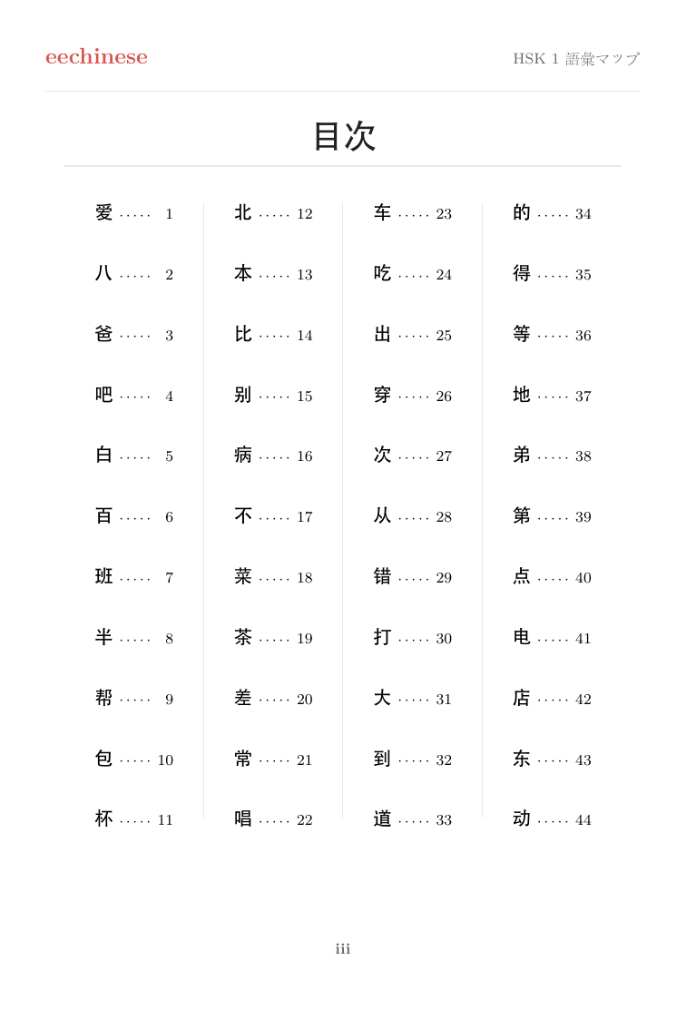 HSK 1 クリックできる目次