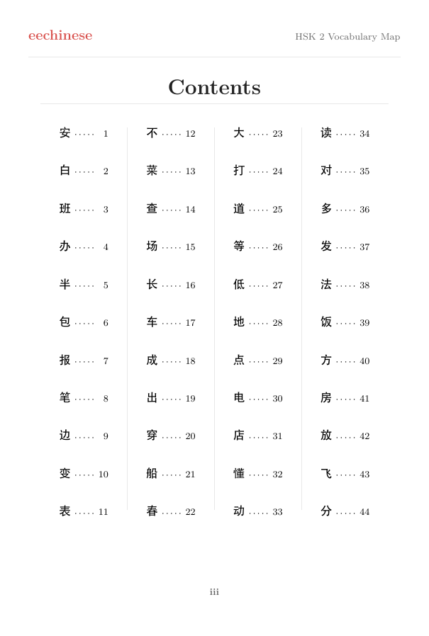 HSK 2 Visual Vocabulary Clickable contents