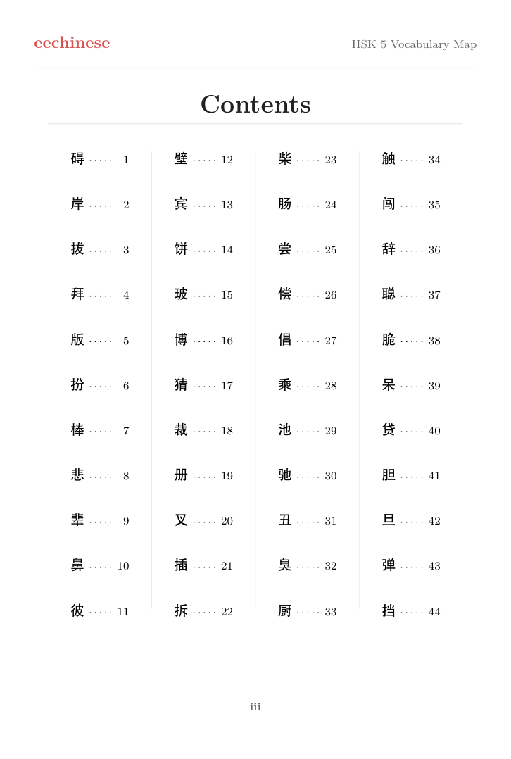 HSK 5 Visual Vocabulary Clickable contents