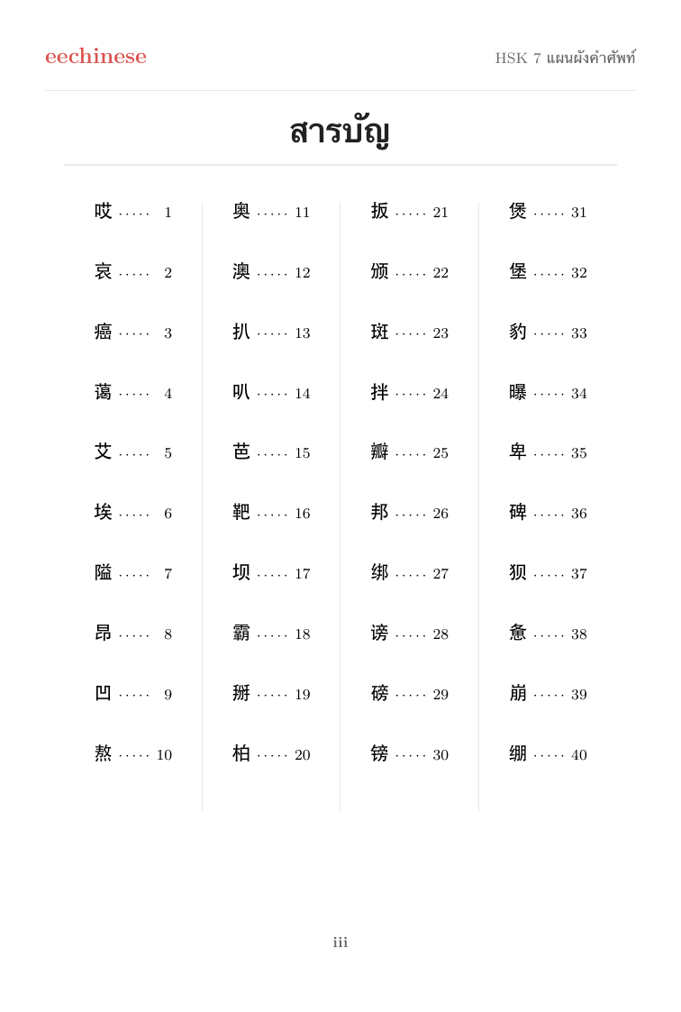 คำศัพท์ภาษาจีน HSK 7 — PDF ภาษาไทย สารบัญแบบคลิกได้