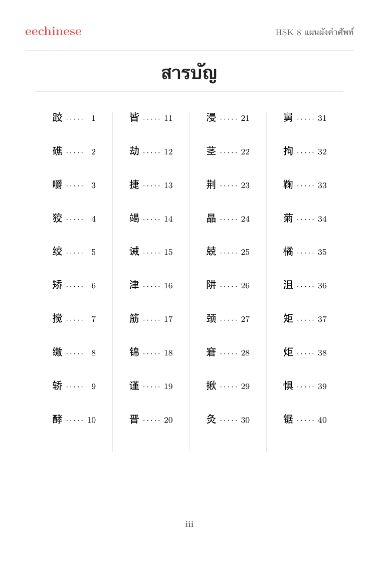 คำศัพท์ภาษาจีน HSK 8 — PDF ภาษาไทย สารบัญแบบคลิกได้