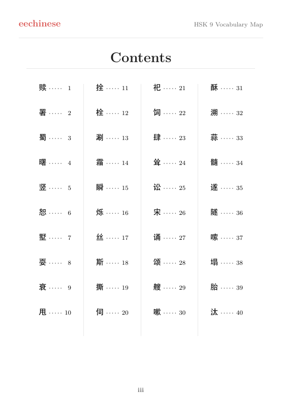 HSK 9 Visual Vocabulary Clickable contents
